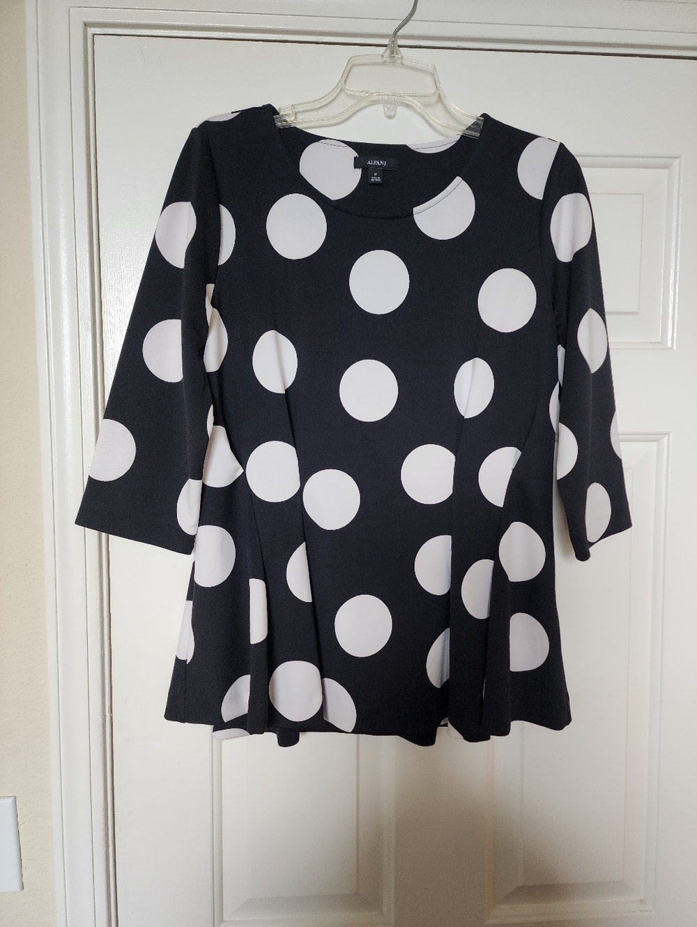 Alfani Black & White Polka Dot Peplum Blouse
